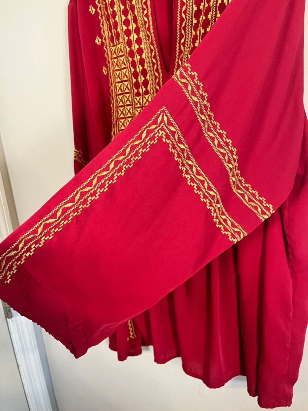 Colorful Embroidered Boho Tunic Top Red Regency Peasant Ethnic Indie Folk Chic - Picture 5 of 10